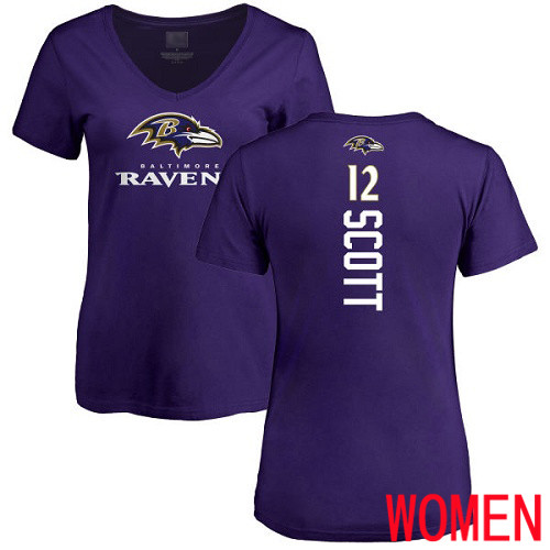 Baltimore Ravens Purple Women Jaleel Scott Backer NFL Football #12 T Shirt->nfl t-shirts->Sports Accessory